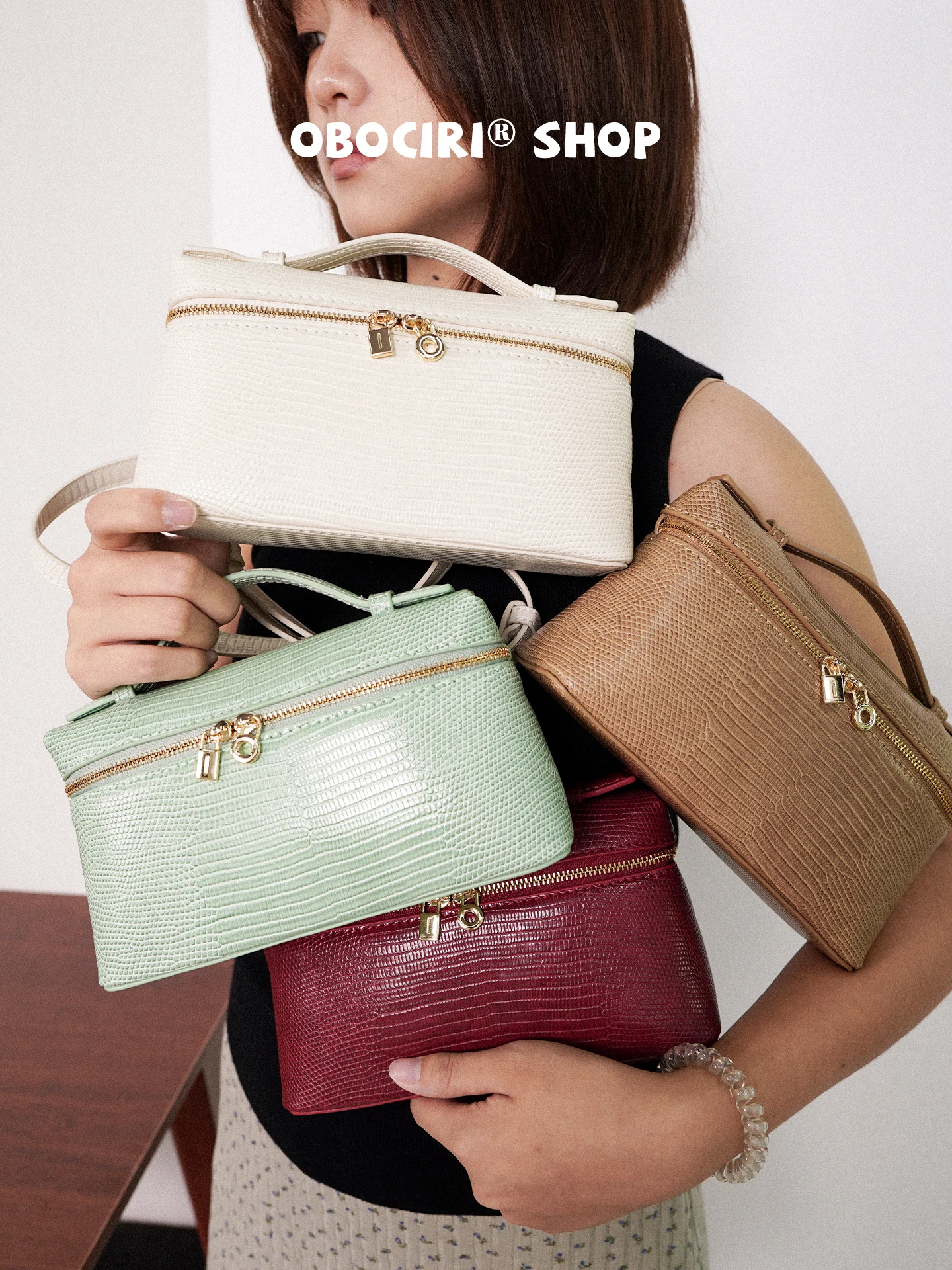 Lizard Pattern Lunch Box Bag Single Shoulder Slant Cross Mobile Phone Bag Small Square Bag Fashionable Handbag for Youth