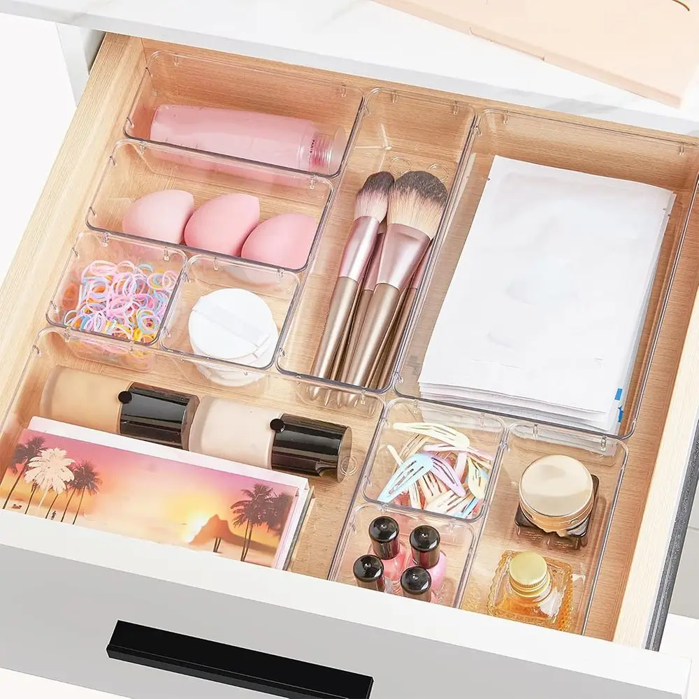

Plastic Clear Makeup Boxs Transparent Compartment Stackable Drawer Dividers Decoration Multifunctional Plastic Trays Organizer