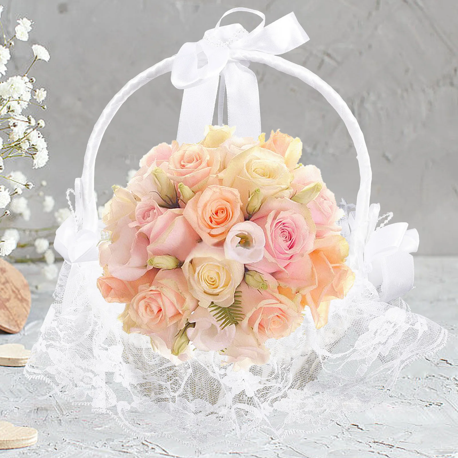 

Portable Wedding Flower Basket Elegant Lace Design Round S Size Perfect for Aisle Walks Wedding Baskets Flower Girl Baskets