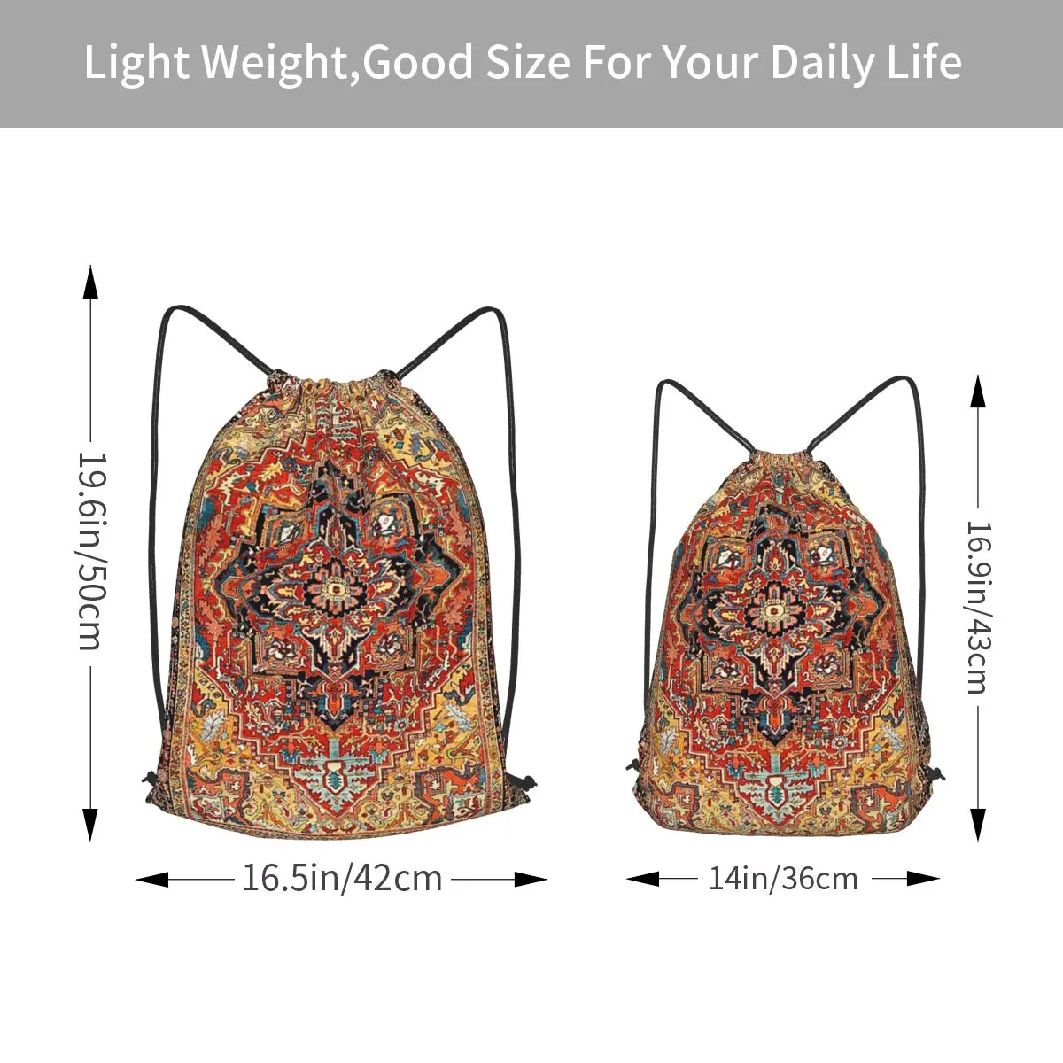 Heriz Persian Carpet Print Backpacks Portable Drawstring Bags Sports Bag Book Bags for Man Woman Students