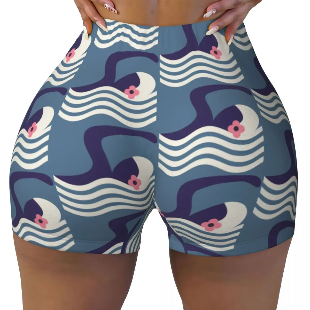

Custom Swimming Pattern Workout Shorts Women's Orla Kiely Gym Volleyball Biker Yoga Shorts