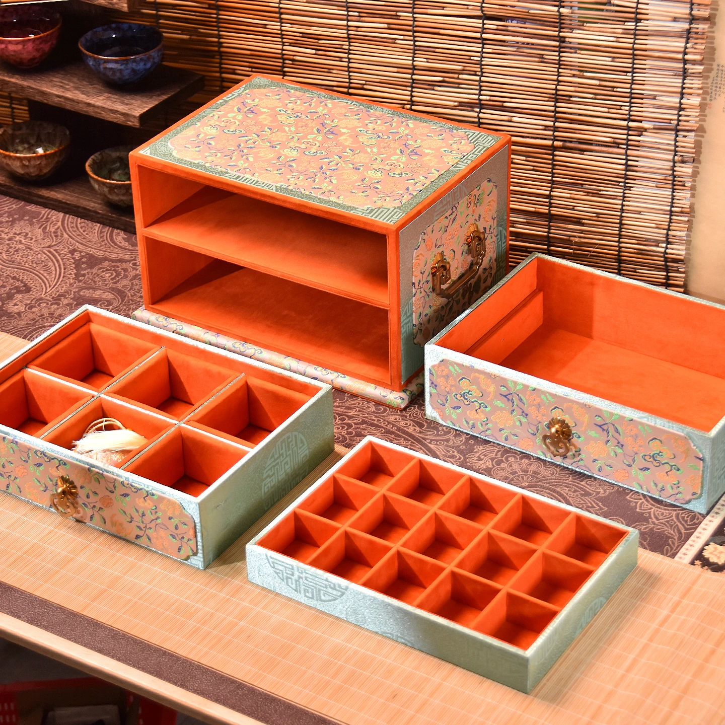 Drawer jewelry box bracelet jewelry tea set walnut stationery storage box China-Chic jade jewelry box