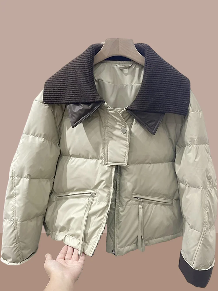 

Thiened Knitted Stand Collar Cotton Jaet Women's Warm ort Sle Color Blo Outerwear Winter New Arrival Korean Sle