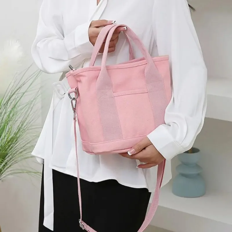 

New Multi-pocket Japanese Style Crossbody Bag Handbag Zipper Canvas Shoulder Bag Large Capacity Stroge Bag Pure Color Tote Bag