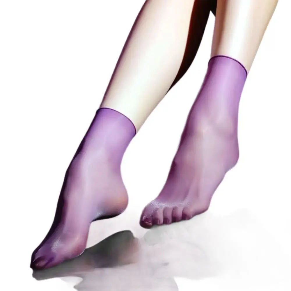 High Quality High Elastic Satin Shiny Oil Glossy Socks Breathable Solid Color Oil Shiny Stretchy Socks Ultrathin Short Socks