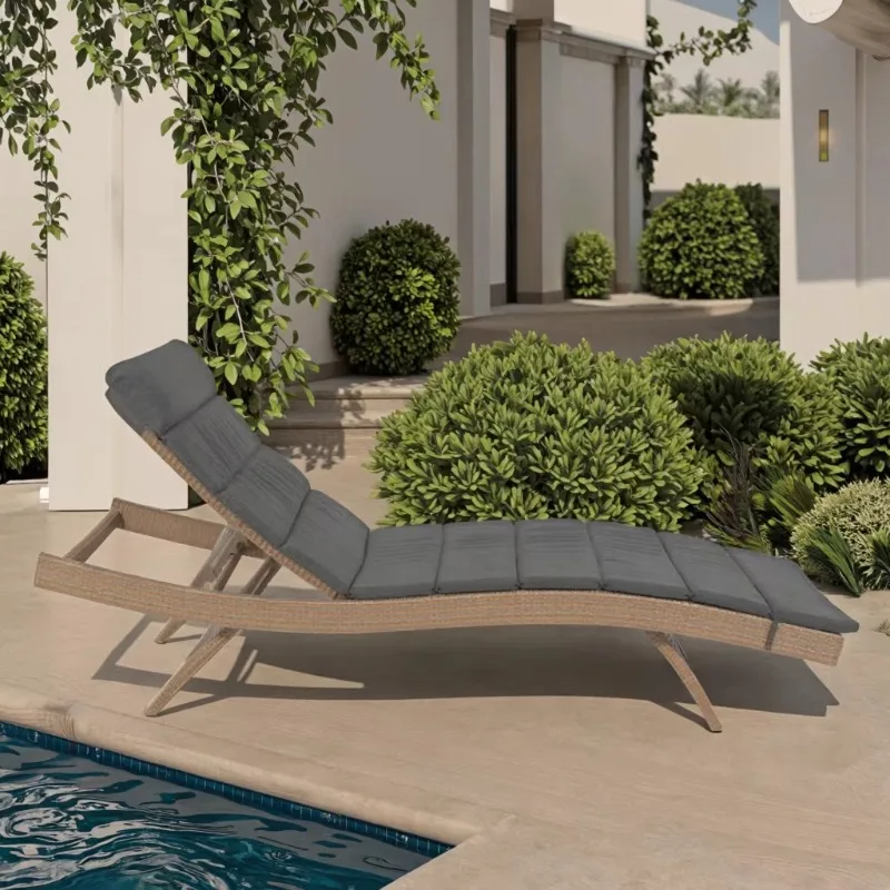 Leisure Modern Aluminium Rattan Adjustable Back Outdoor Pool Beach Sunbed with Coffee Table for Courtyard Garden Furniture