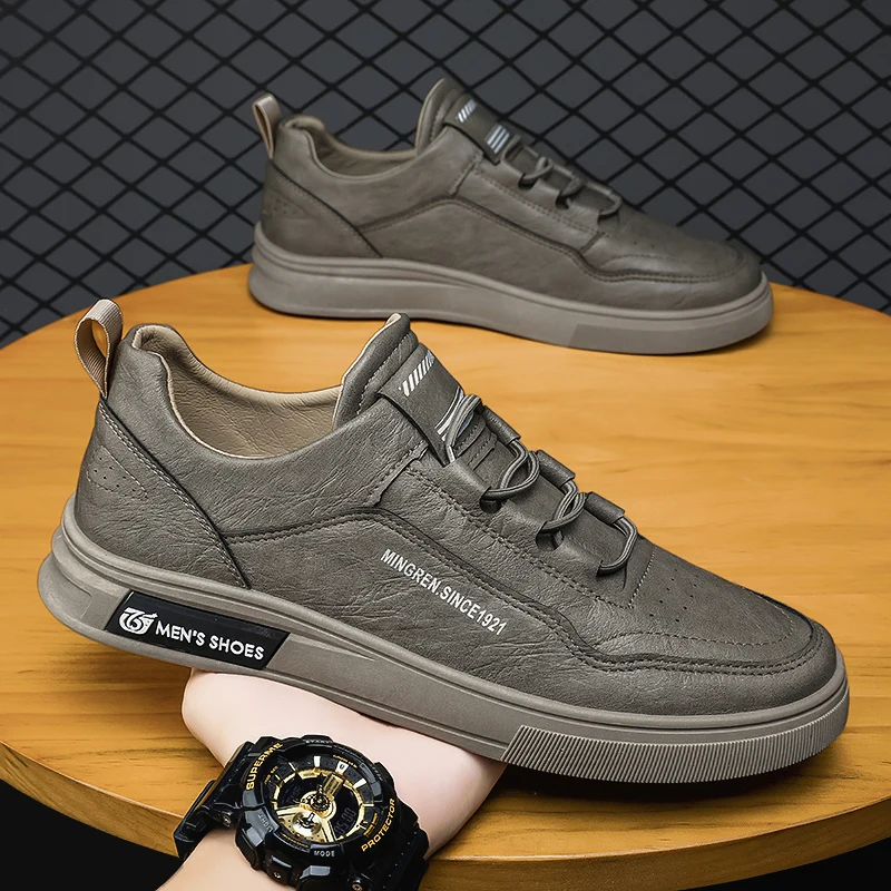 Men's Leather Shoes Casual Comfort Cricket Shoes Fashion Sneakers for Men Lightweight Driving Shoes