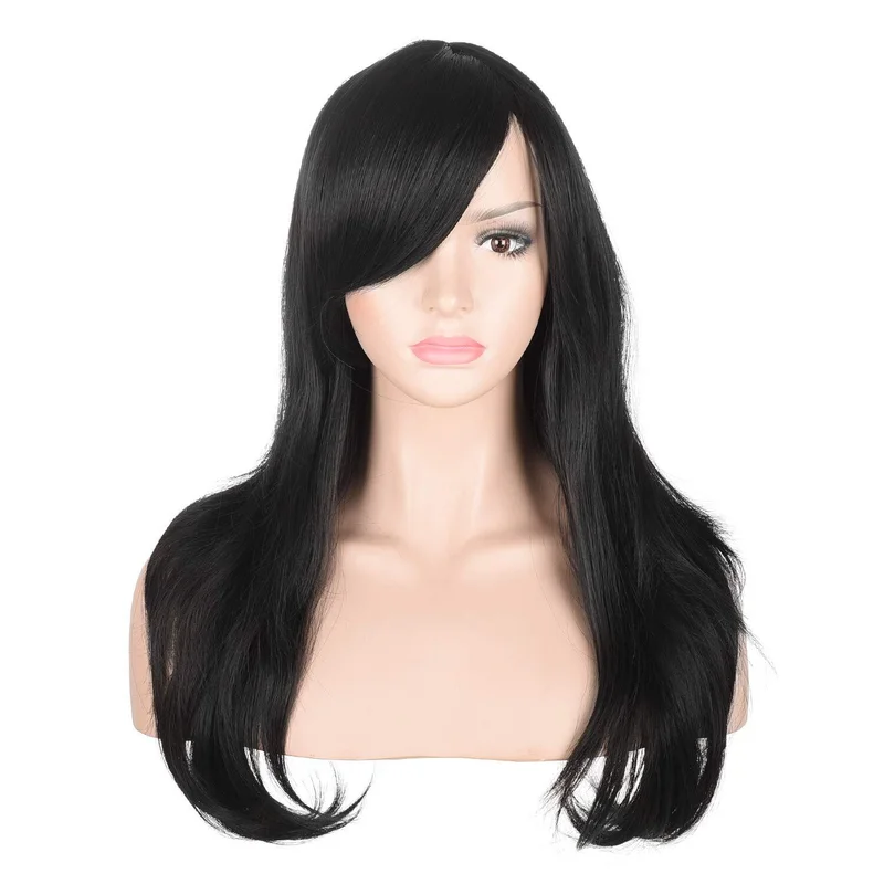 Black wig Cosplay wig wavy curly hair 22 inches long Halloween costume for girls