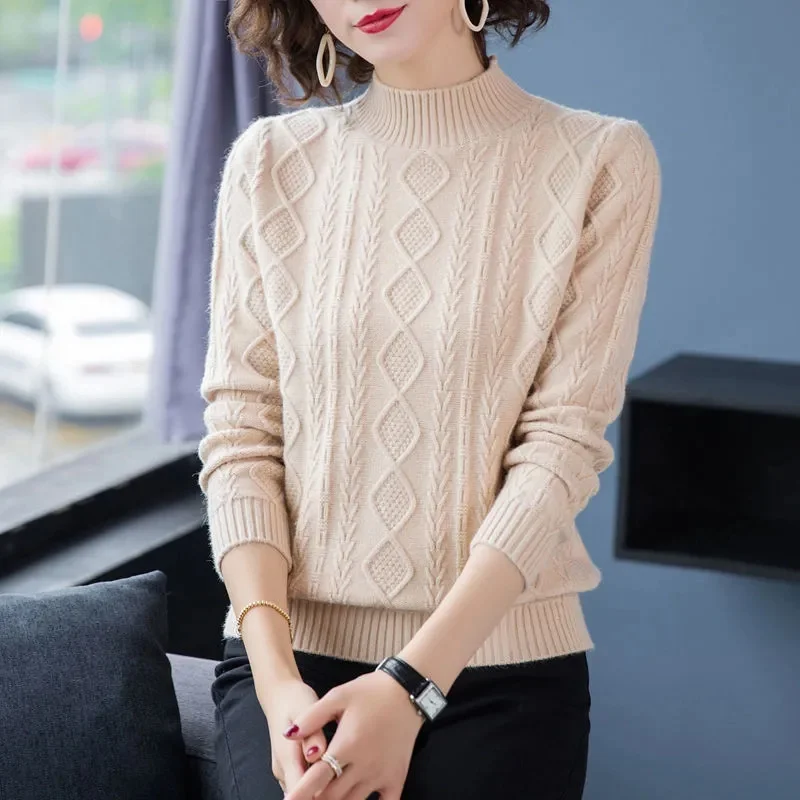 

2023 New Autumn Winter Women Sweater Korean Fashion Turtleneck Knitted Pullover Sweater Long Sleeve Casual Jumper Pull