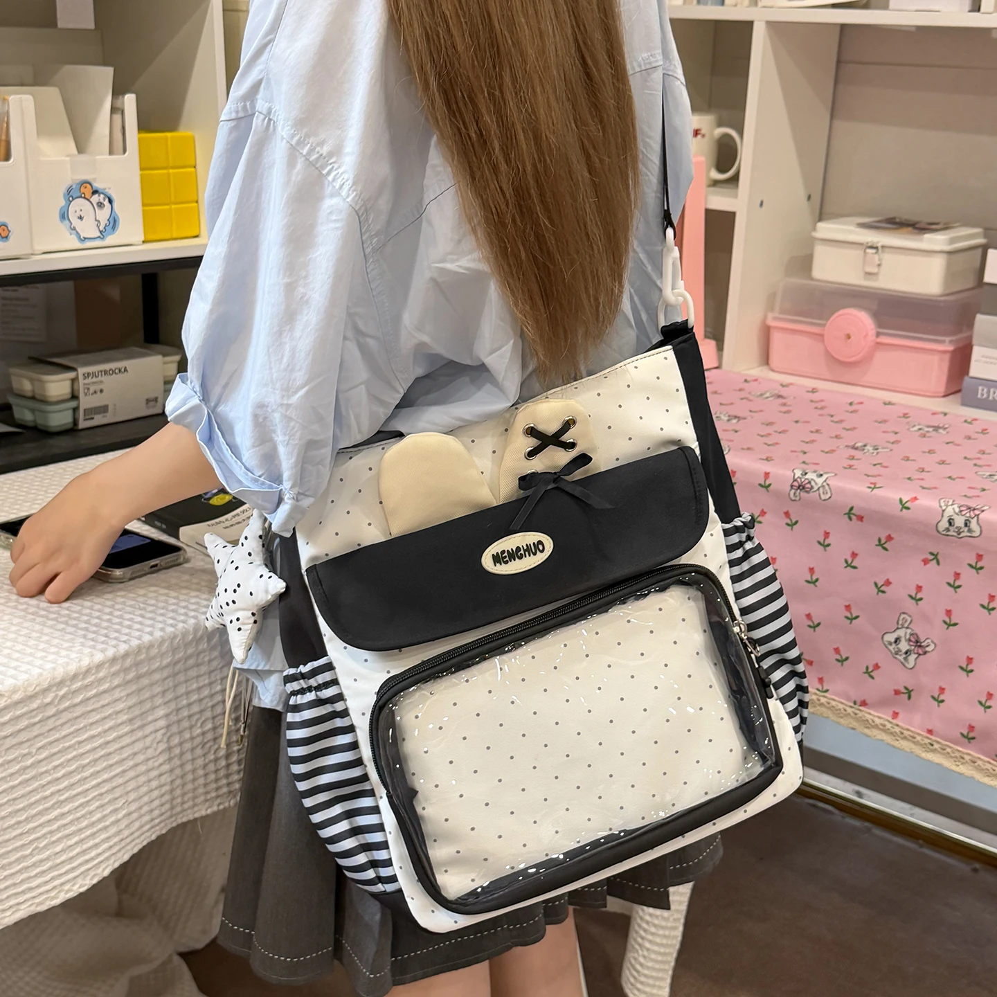 LEFTSIDE Clear PVC Pocket Backpack Detail Large Capacity  Girls Student School Book Bags 2026 New Fashion Daypack Unbranded