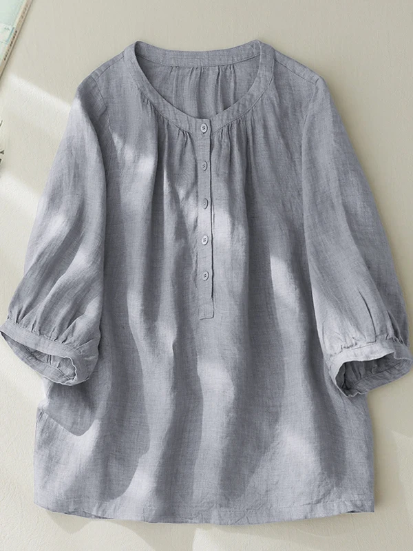 

Summer New Style Half Open Collar round Neck Short Sleeve Shirt Midi Sleeve T-Shirt Big Brand Tailored Label Commute Style Lo...