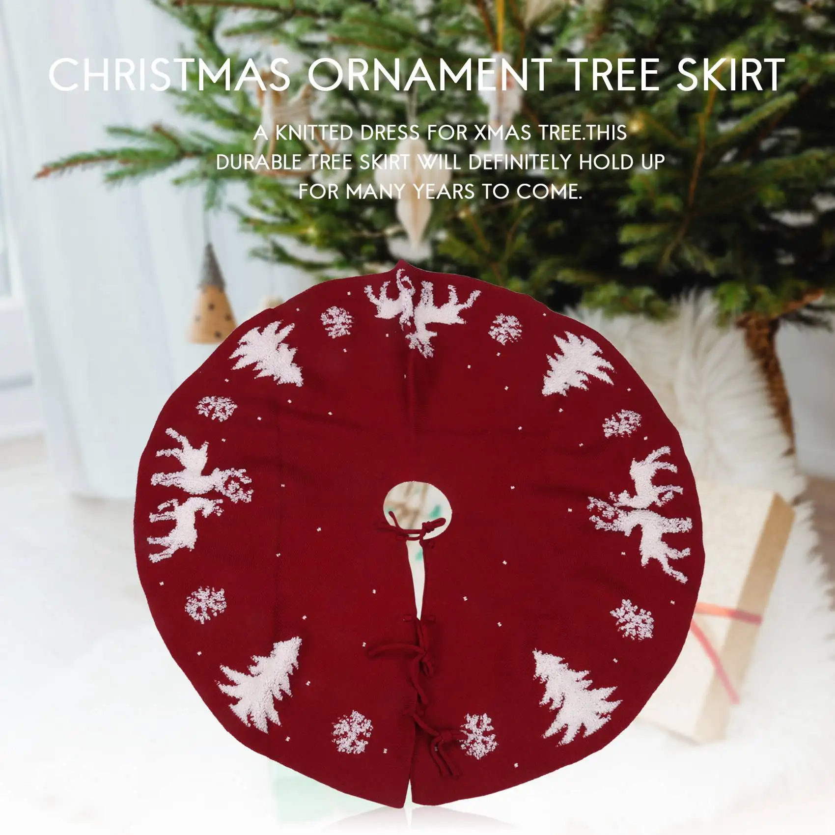 

PZHI-36 дюймов вязаная юбка для рождественской елки, 3D коврик для рождественской елки с изображением лося, юбка в деревенском стиле для украшения праздничной вечеринки