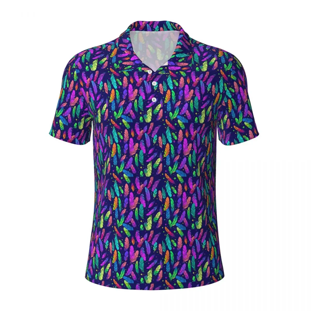 Colorful Feather Casual T-Shirts Purple Bule Polo Shirts Male Y2K Shirt Day Short-Sleeved Graphic Clothing Big Size 3XL 4XL