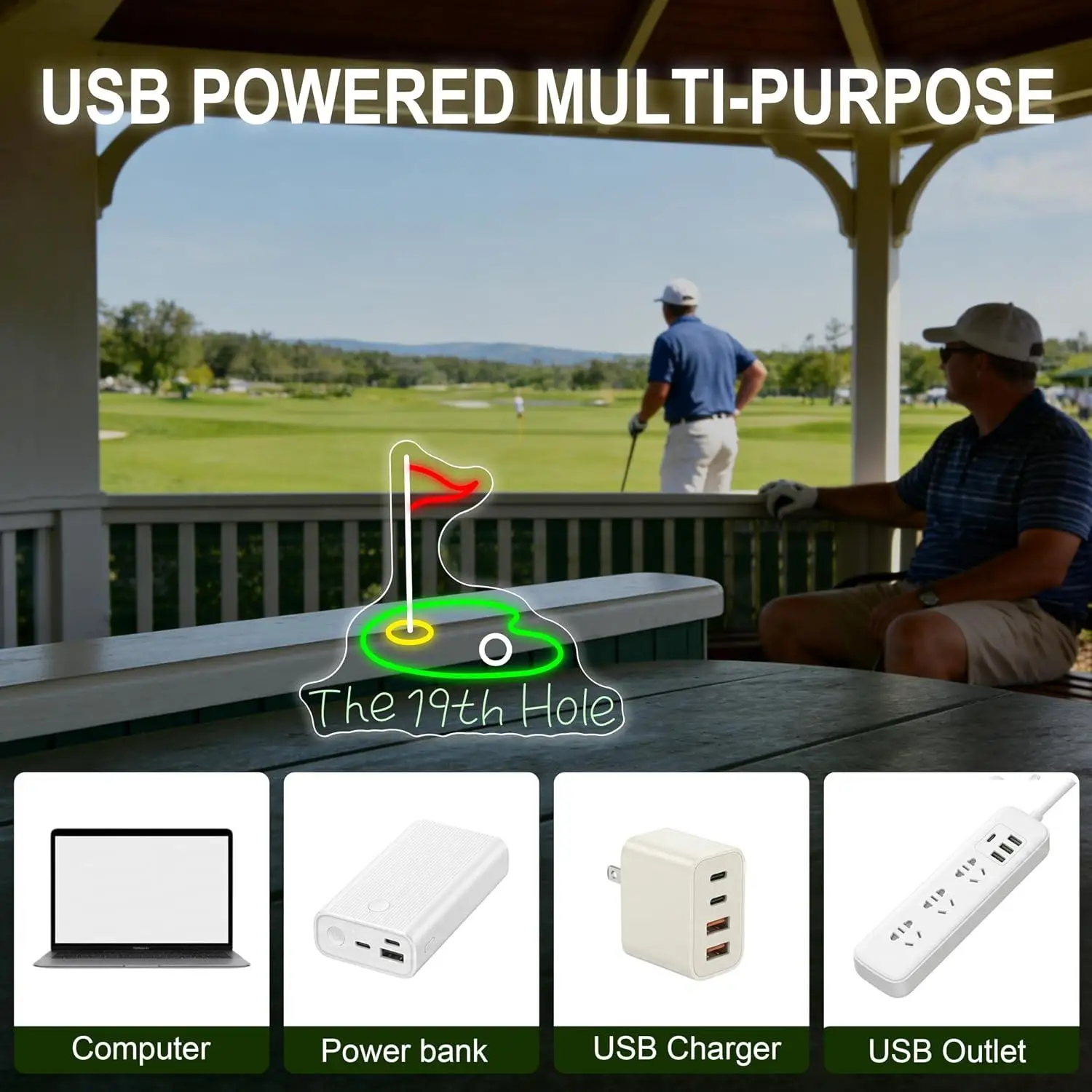 The 19Th Hole Golf Neon Sign USB Dimmable LED Lights For Golf Club Man Cave Home Bar Sports Restaurant Wall Art Decor Gifts