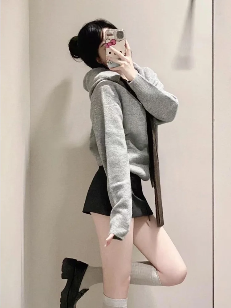 الحلو Faion كسول Sle عقدة محبوك طويل Sve هوديي المرأة وصول جديد الخريف 2025 عادية فضفاض صالح البلوز #3