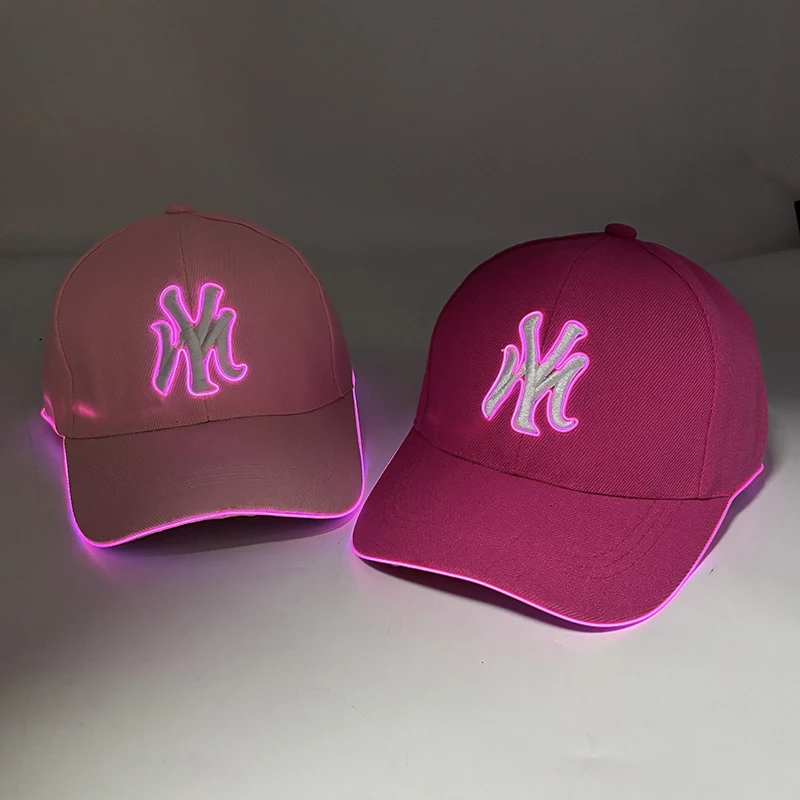 Pink luminous fashionable hat glowing baseball cap cute led light up hat for girl women nightclub dance show props