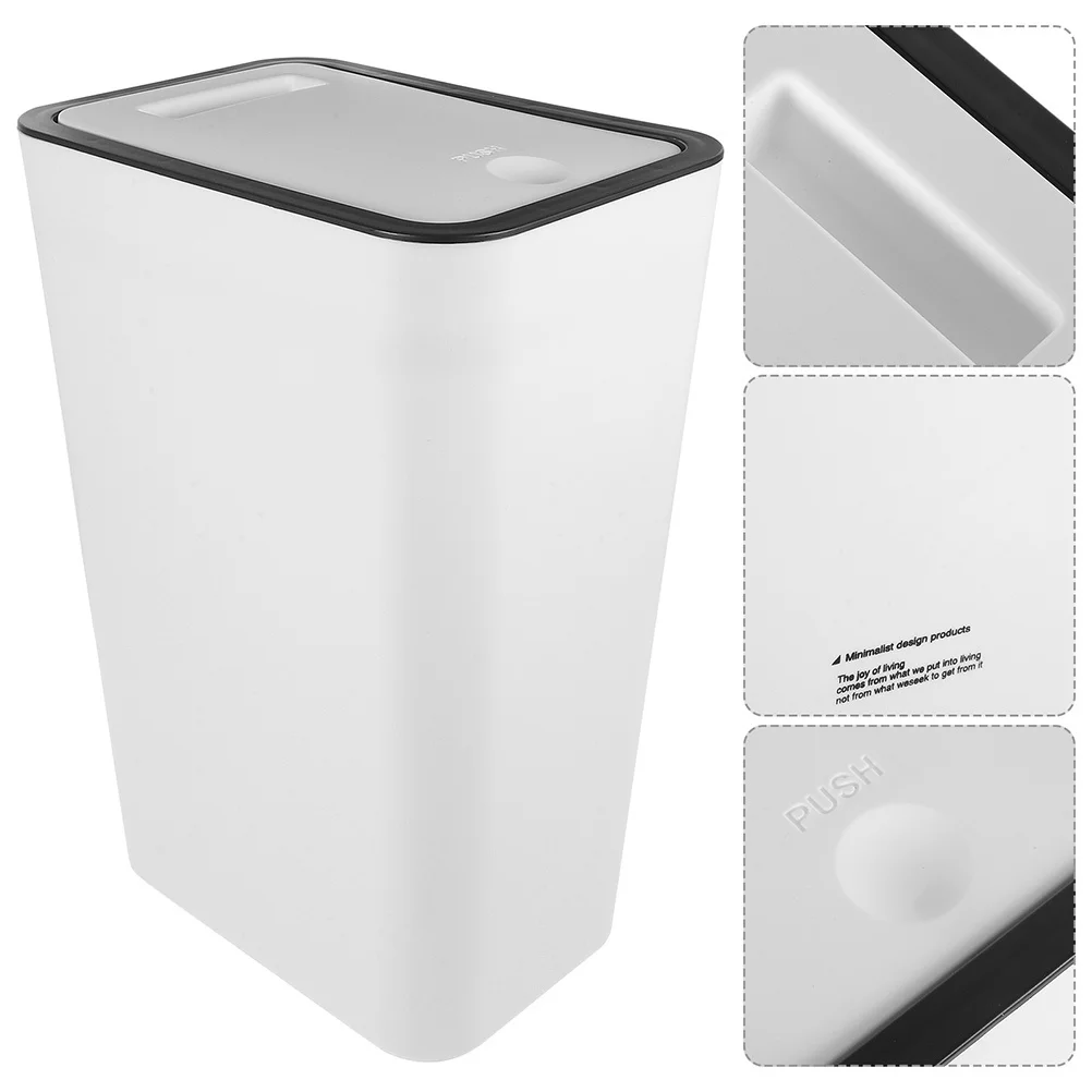 

1pcs Press Top Trash Can Large Capacity Slim Plastic Waste Bin For Kitchen Bathroom Office Home Space Saving Garbage Can With