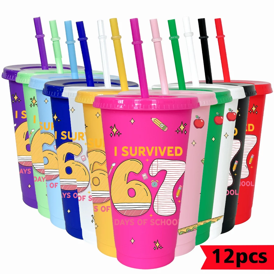 

12Pcs/pack 67 stars pattern 26oz colorful plastic tumbler birthday party drinking utensils homecoming water cup