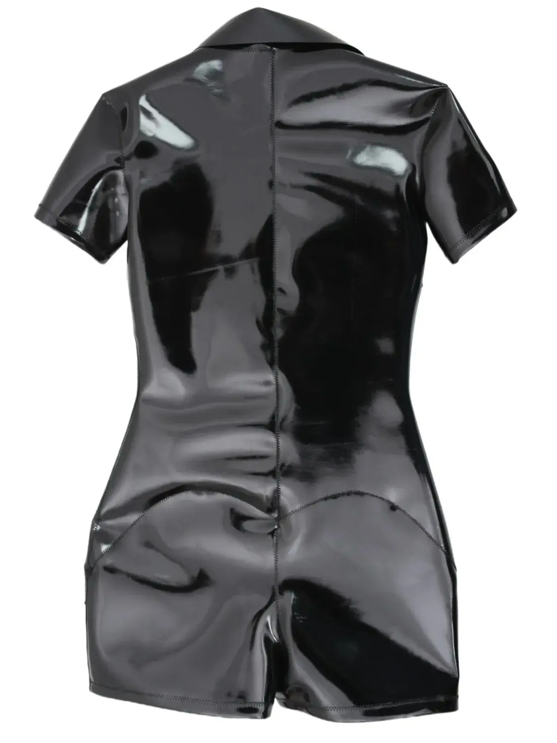 S-3XL Short Sleeve Wet Look PVC Catsuit Playsuits Pockets Reversible Double Sided PU Leather Bodysuit Tights Leotard Shirts Tops