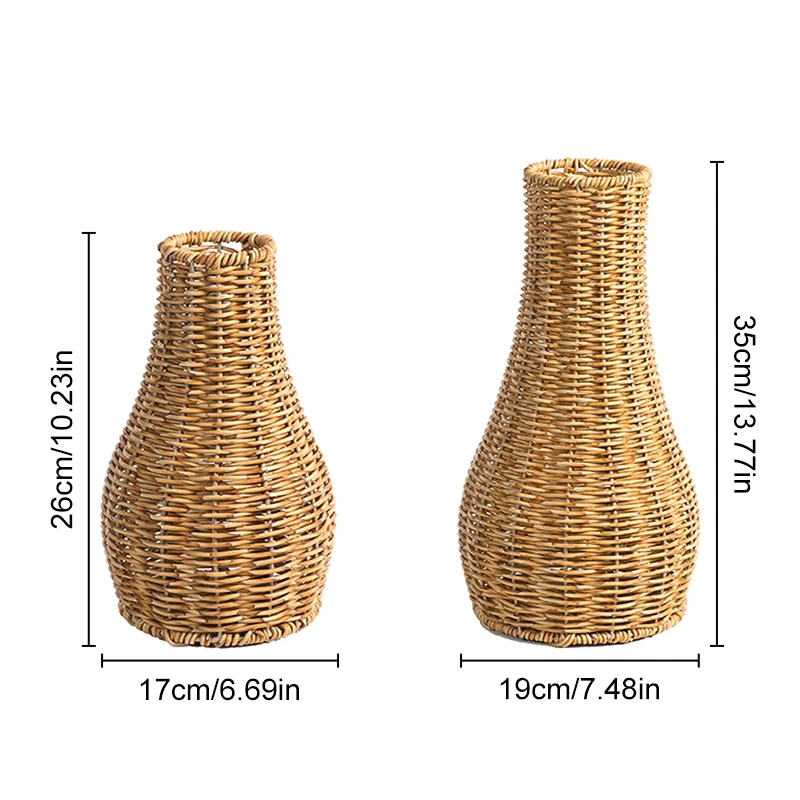 Creative Rattan Vase Wicker Floor Vase Hand Woven Flower Vase DIY Flower Arrangement Desktop Ornaments Minimalist Indoor Decor