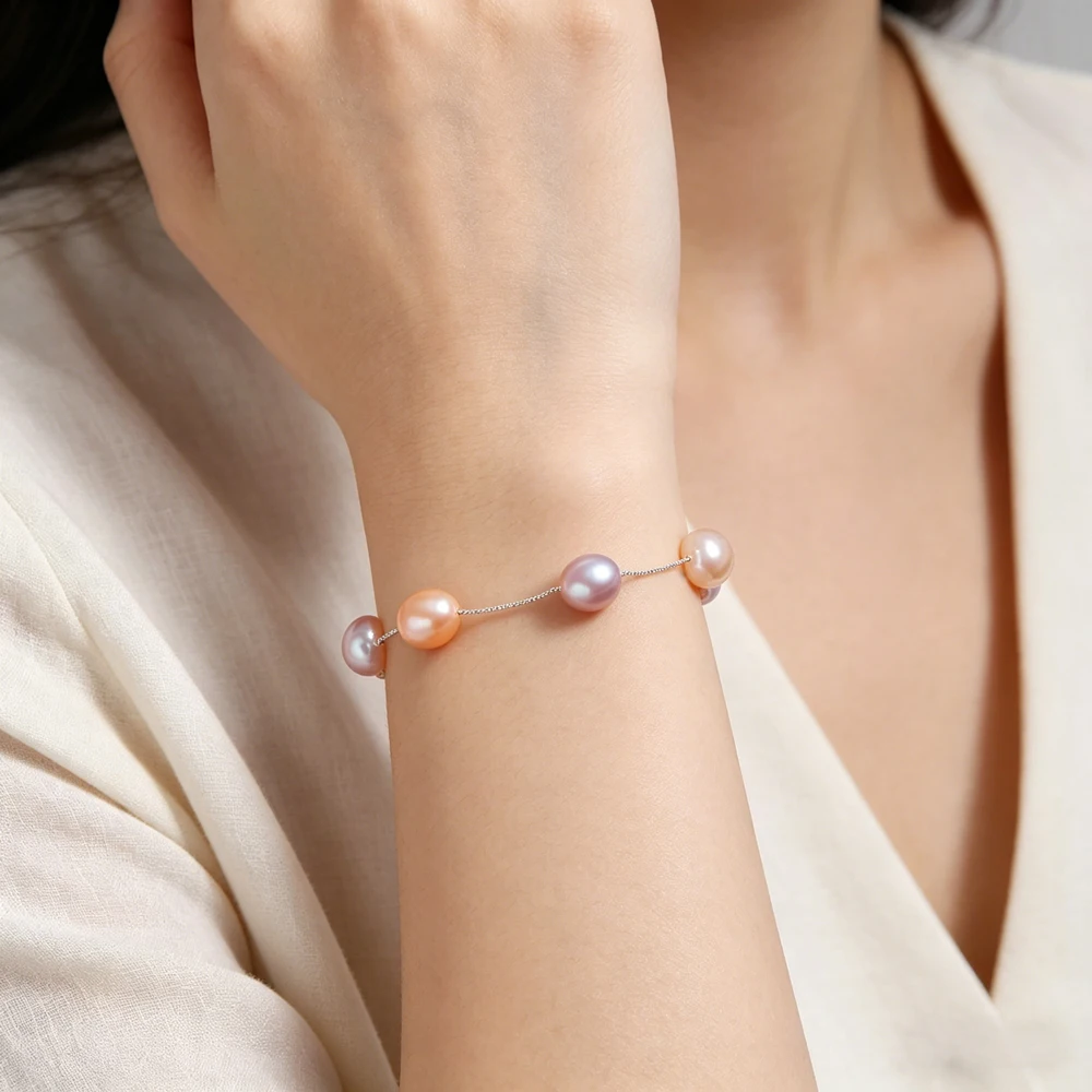 HENGSHENG Genuine 925 Sterling Silver Bracelet For Women 6-7mm/8-9mm Natural Freshwater Pearl Silver Chain Jewelry Gift