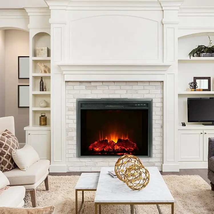 Modern Electric Fireplace Insert Realistic Decorative Flame French Remote Control For Hotel Modern Decorative Built Fireplaces
