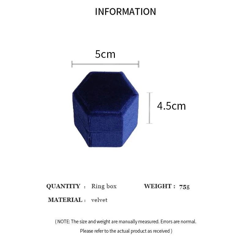 Soft Velvet Wedding Double Ring Box Ear Stud Jewelry Box Colorful Geometric Hexagonal Jewelry Packaging Box For Women Girls