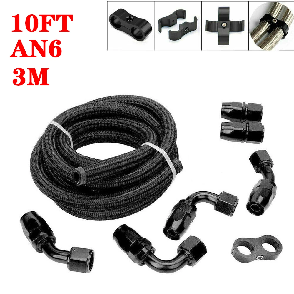 

Black 3M 10ft AN6 6AN Stainless Steel Braided Fuel Line + Oil Gas Fuel Hose End Fitting