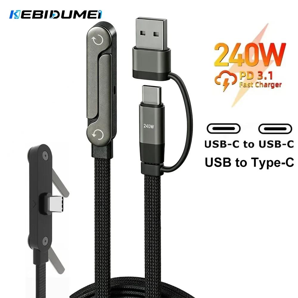 KEBIDUMEI Foldable Charging Cable With Integrated Stand Fast Charging Cable Phone Tablet 240W Ultra-Fast Data Cable Phone Holder