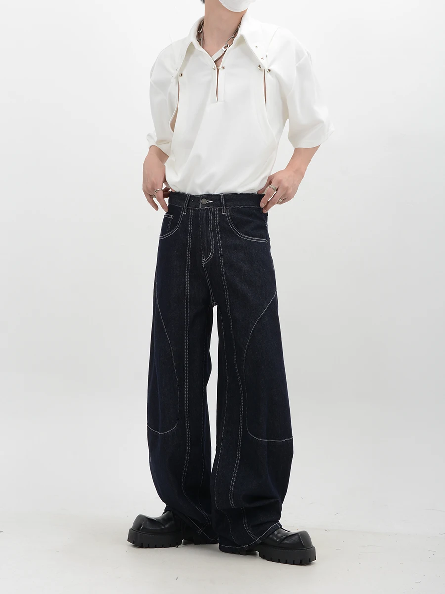 Dark Avant-Garde Style Pants Deconstructed Line Jeans For Men And Women