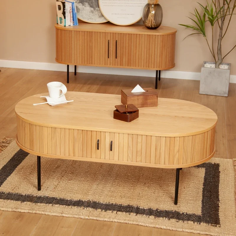 High-quality rectangular coffee table and TV stand Oval cabinet Storage function of living room coffee table