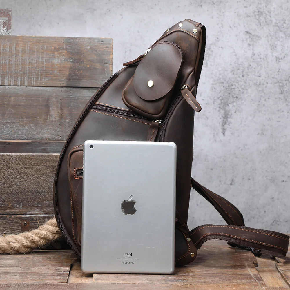 S.WORKER Echtleder Herren-Umhängetasche | Retro Crazy Horse Leder Tagesrucksack Umhängetaschen für Männer – Detail 24