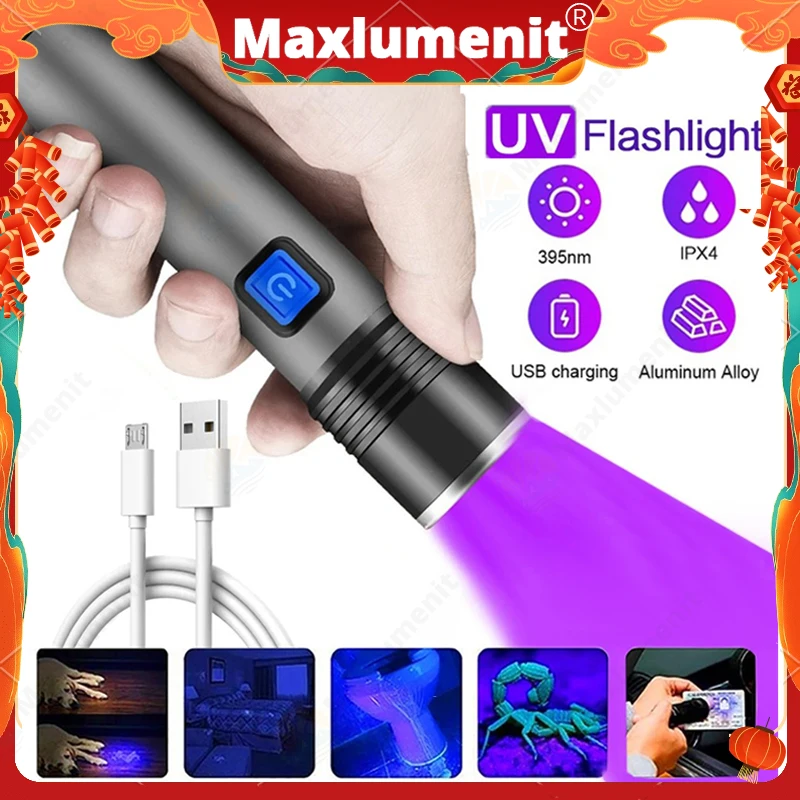 

UV Flashlight Rechargeable LED 18650 Battery Ultraviolet Torch Zoomable Mini 395nm Black Light Pet Urine Stains Detector Hunting