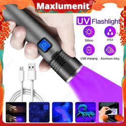 UV Flashlight Rechargeable LED 18650 Battery Ultraviolet Torch Zoomable Mini 395nm Black Light Pet Urine Stains Detector Hunting
