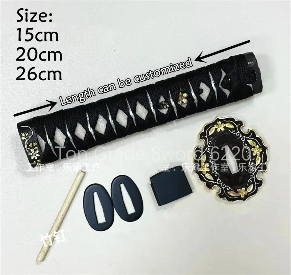 Amazing Real Rayskin Handle Tsuka Gold Plated Silver Handguard Tsuba Brass Habaki Seppa For Japanese Samurai Katana Sword Parts
