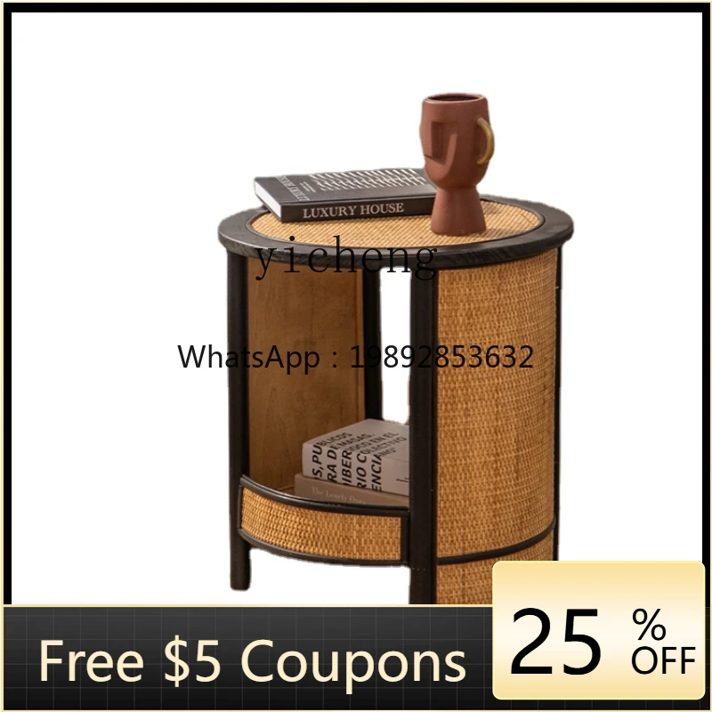 

ZZk Rattan Double-Layer Tea Table Modern Minimalist round Small Apartment Tea Table Living Room Home