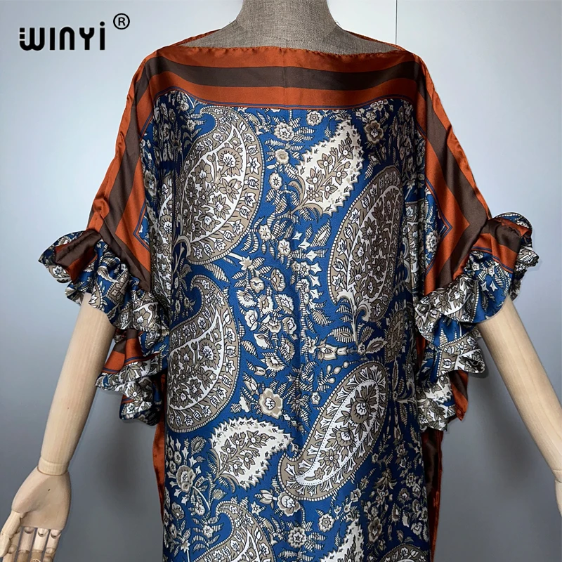 WINYI summer boho evening dress dubai luxury Female loose Print kaftan muslim woman clothing holiday beach dress fashion Caftan