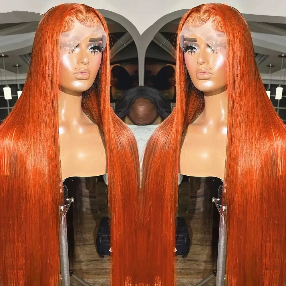 

200 Density 30 36 Inch Orange Ginger 13x6 Hd Lace Frontal Wigs Human Hair Straight 13x4 Lace Front Wig Colored Wigs For Women