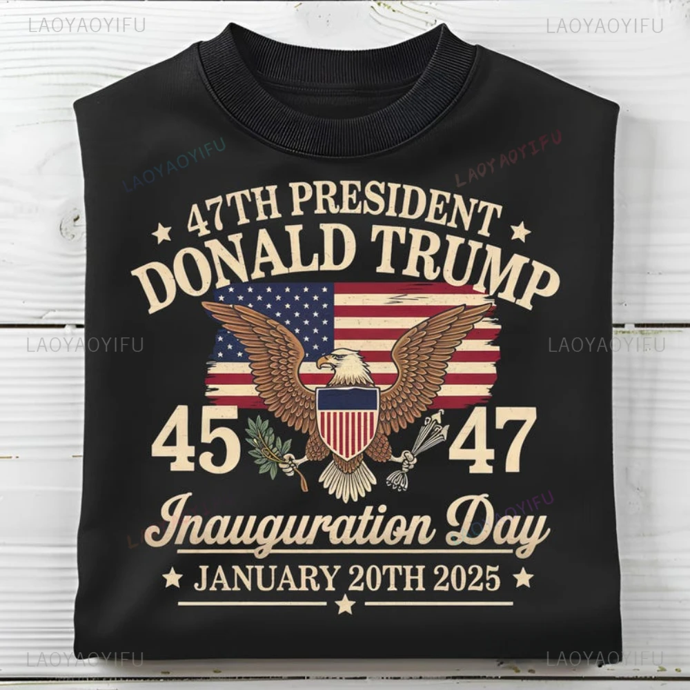 Patriotic Political Republican USA Flag MAGA 47th President Donald Trump Printed Hoodie Trump Inauguration Day Unisex Pullover