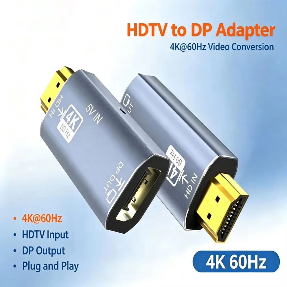 HDTV to DisplayPort Adapter 4K 60Hz HD to DP Converter | Unidirectional HDMI-Compatible Source to DP Output, HDMI-Compa