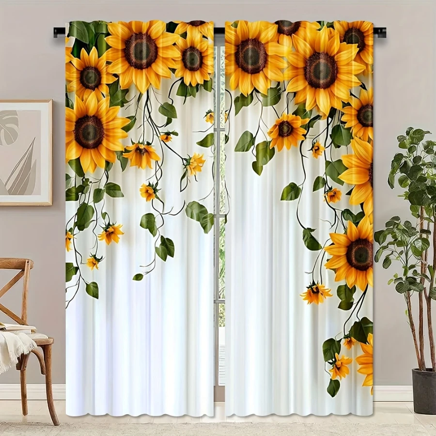 2PCS Digital Printed Curtains, Growing Toward the Sun Pattern, Beautiful Window Drapes for Living Room Bedroom Home Decor