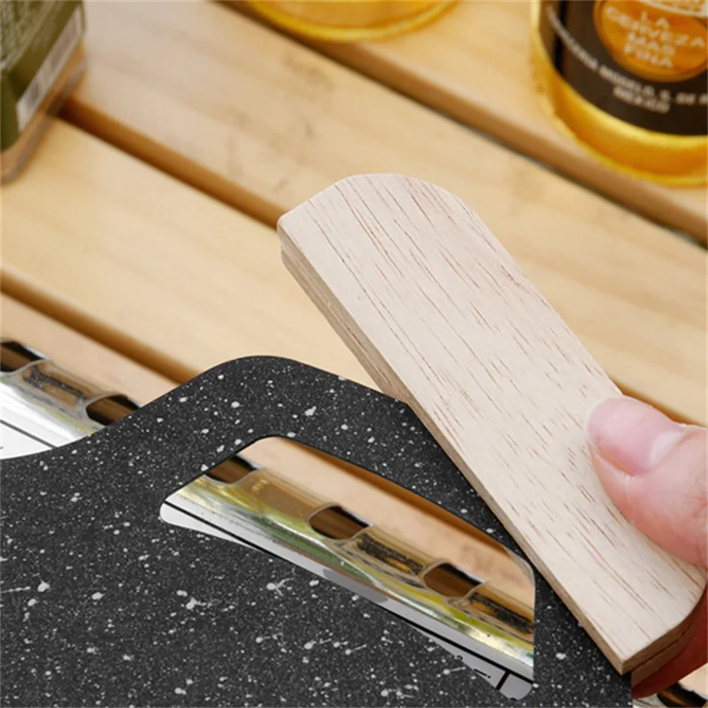 【B】2Pcs Wood Pan Insulated Handles Anti Scald Portable BBQ Plate Handle For Cookware Sauce Pan Sauteing Grilling Pan