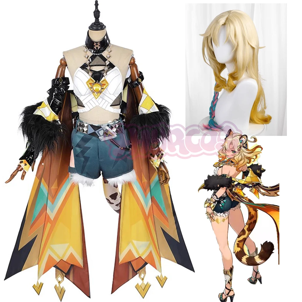 

Anime Game Genshin Impact Cosplay Xilonen Costume Lolita Party Uniform Hallowen Play Role Clothes Clothing New Full Set Long Wig