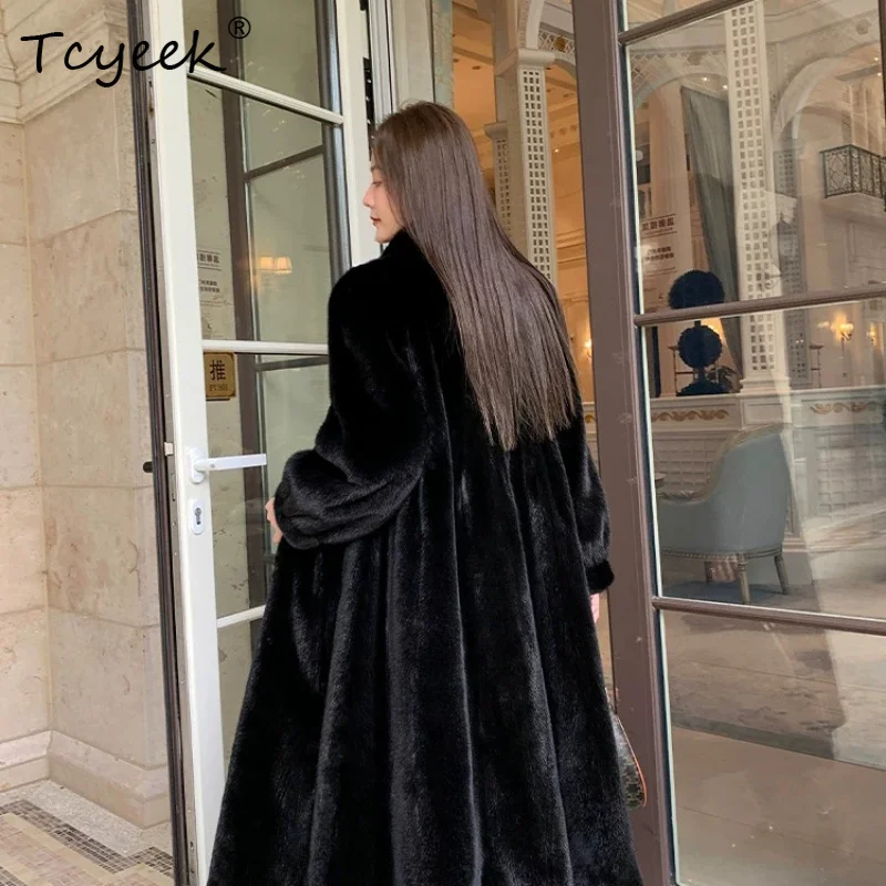 Tcyeek Luxuriöser Natürlicher Nerzmantel für Damen, Echte Nerzjacke, Neu in Oberbekleidung, Überknie-Winterkleidung, Fourrure Femme