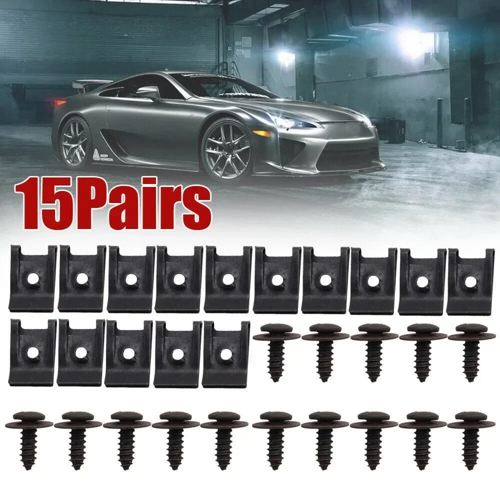 

Carhome 15Set Spring Metal U-Type Clip With Screw Car Side Skirts Bumper Fender Leaf Board Trim Panel Fasteners Grommet Clip Use