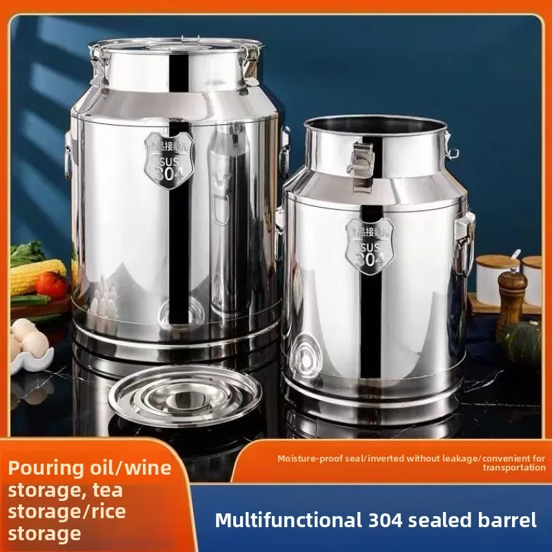 304 Stainless Steel Sealed Barrel Wine Storage Barrel Oil Barrel with Lock Sealed StorageTea Flour Rice Storage