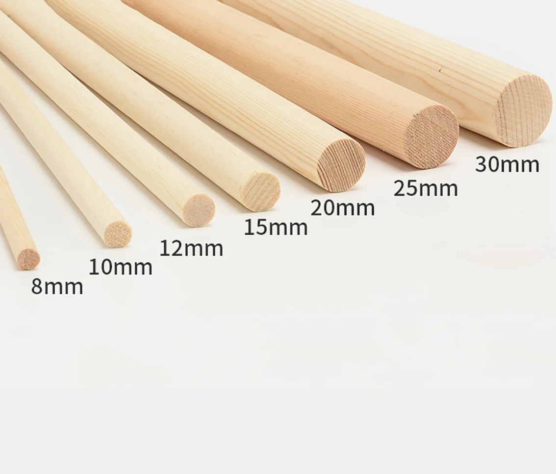 

5Pcs Length 100-300mm Pine Wood Rods 8-28mm Round/Semicircle Solid Pine Strips DIY Model Material Crafts Decoration Making Parts