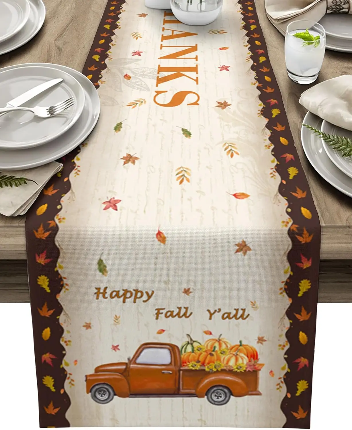 Thanksgiving Pumpkin Farm Truck Linen table runners home decor farmhouse Kitchen dining table runners Thanksgiving decorations