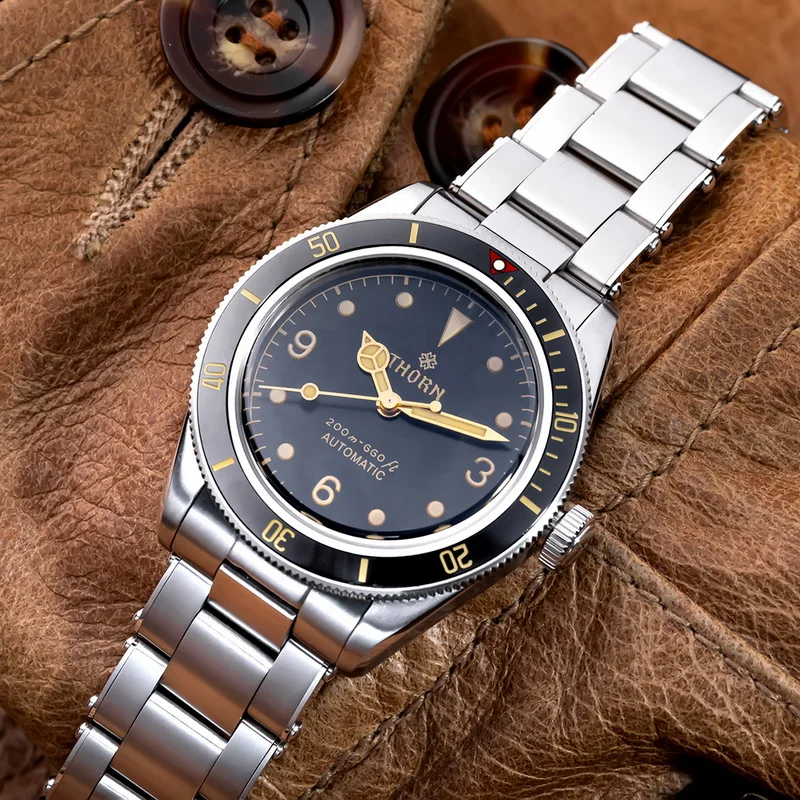 THORN Men Automatic Watch 38.8mm Mechanical Wristwatch Diver 20Bar Waterproof C3 Luminous Sapphire Mirror NH35 Ceramic Bezel