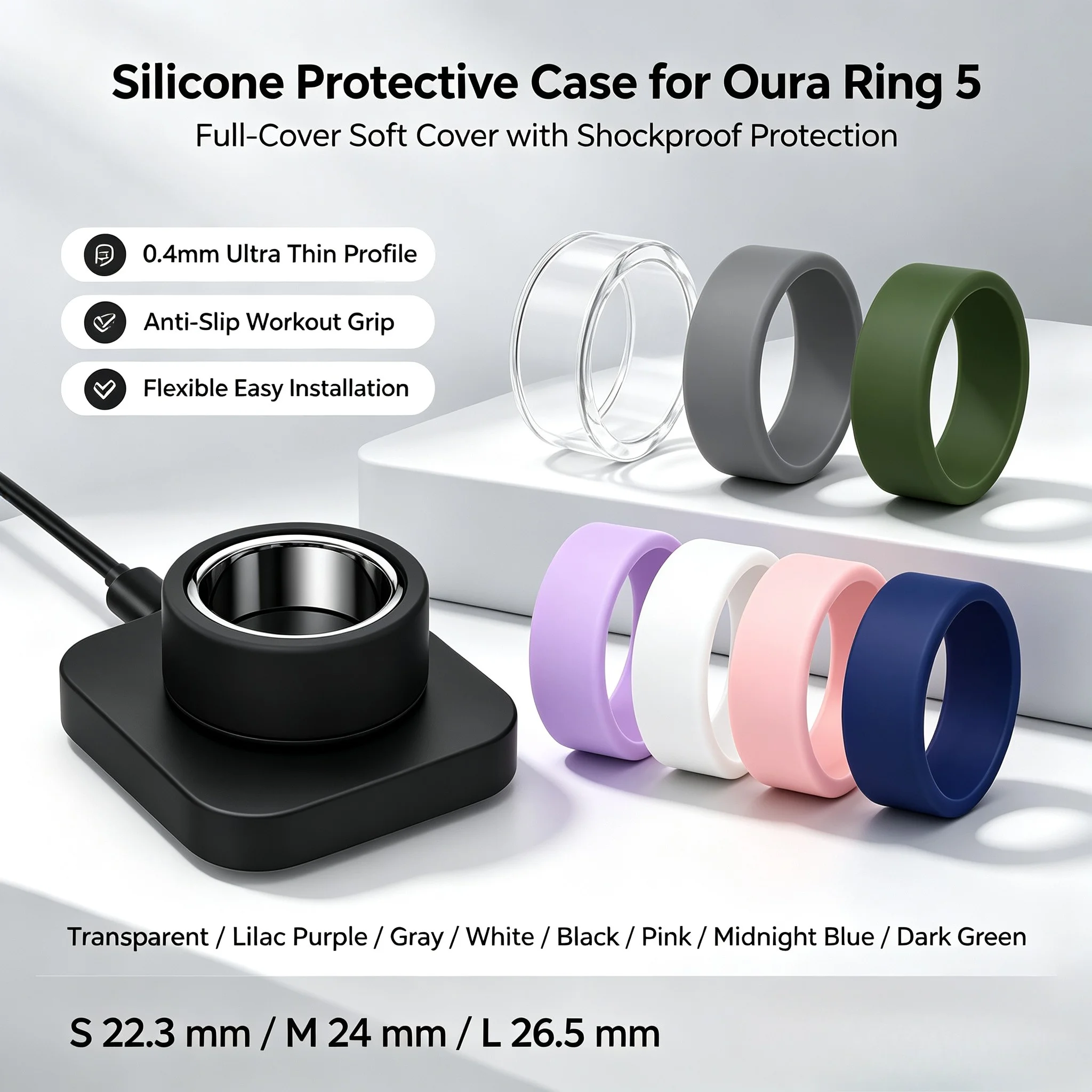 For Oura Ring 5 New Ring Cover Support Charging with Cover on Anti-Scratch Elastic Silicone Ring Protector for Oura Ring 5